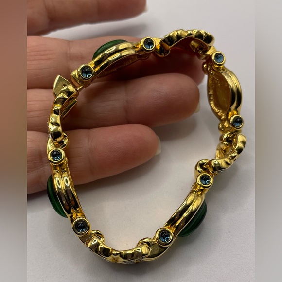 Vintage Nolan Miller Glamour Collection Green Scheherazade Gold Tone Bracelet - Picture 5 of 14